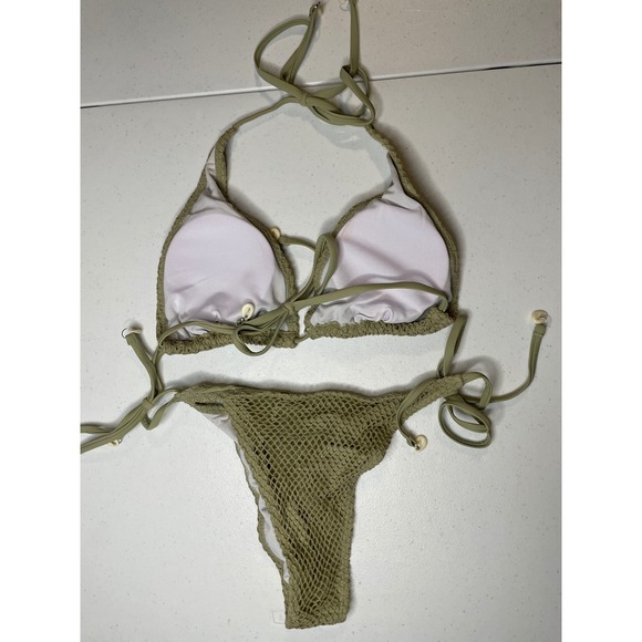 ZAFUL Women's Triangle Bikini Multiway Fishnet Tie Side Bandeau Halter, M - Picture 4 of 5